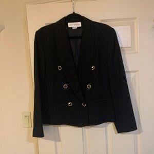 Jones New York Black Wool Shawl Collar Lined Double Breasted Blazer sz 10